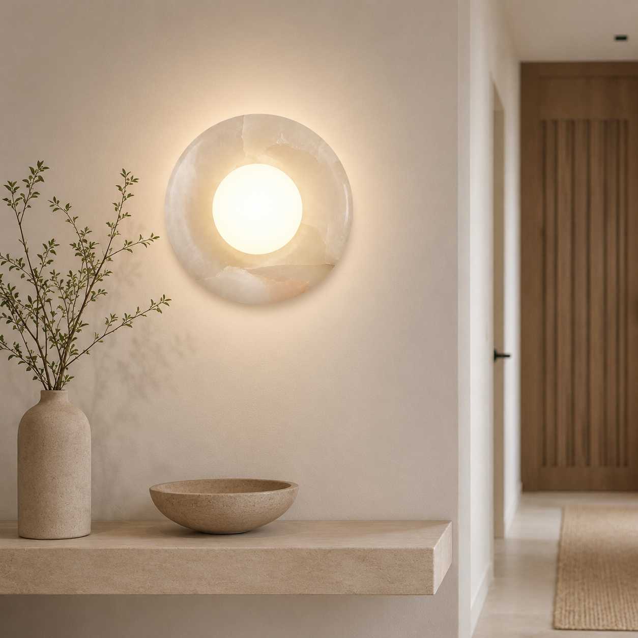 Casa Lumière Marmeren Ronde Wandlamp - Natuursteen met Matglas Design Lamp