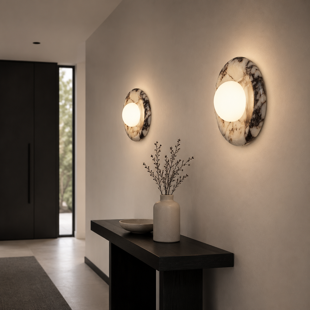 Casa Lumière Marmeren Ronde Wandlamp - Natuursteen met Matglas Design Lamp