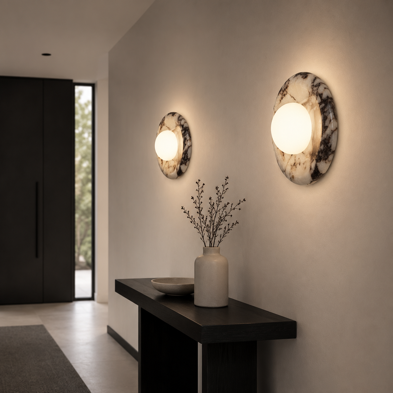 Casa Lumière Marmeren Ronde Wandlamp - Natuursteen met Matglas Design Lamp