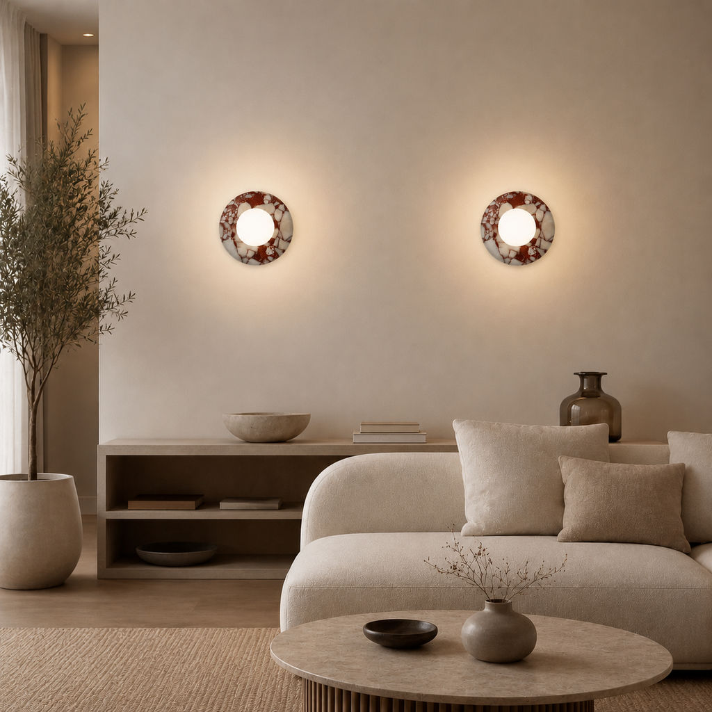 Casa Lumière Marmeren Ronde Wandlamp - Natuursteen met Matglas Design Lamp