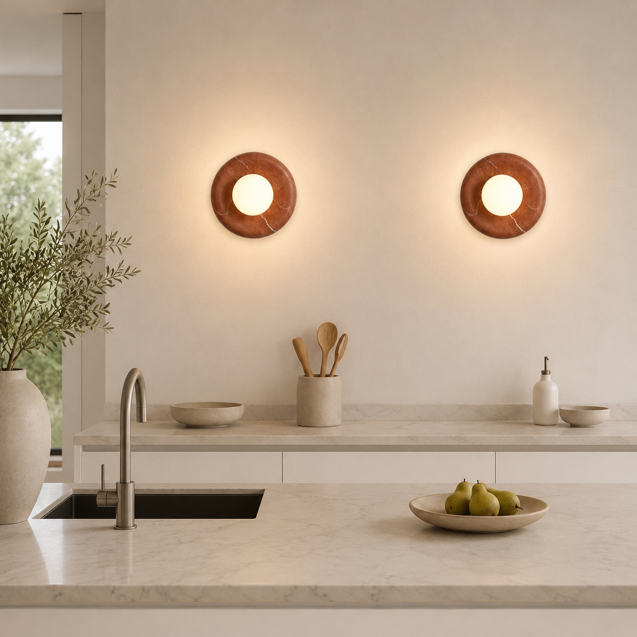 Casa Lumière Marmeren Ronde Wandlamp - Natuursteen met Matglas Design Lamp