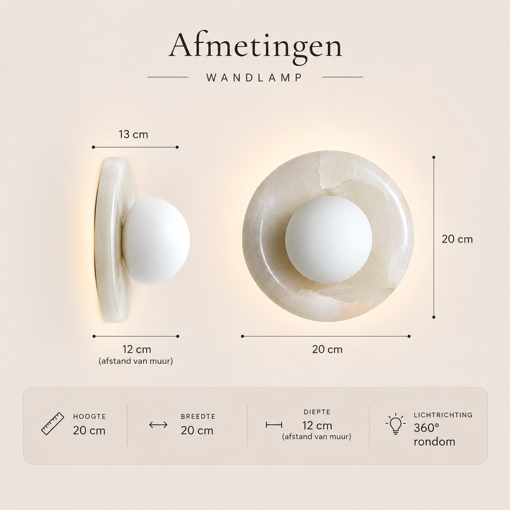Casa Lumière Marmeren Ronde Wandlamp - Natuursteen met Matglas Design Lamp