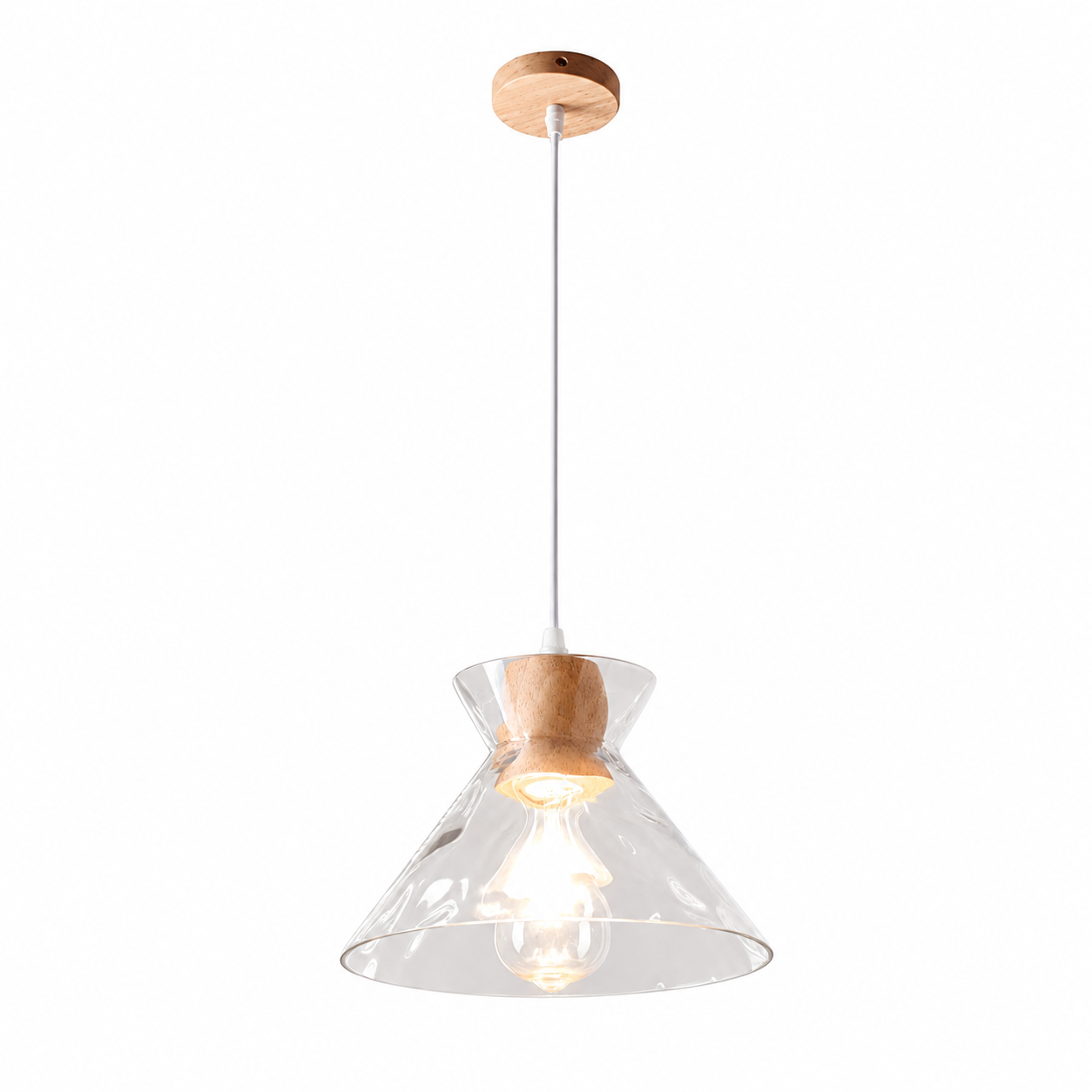 Casa Lumière Glazen Hanglamp - Houten Accent & Zacht Sfeervol Licht