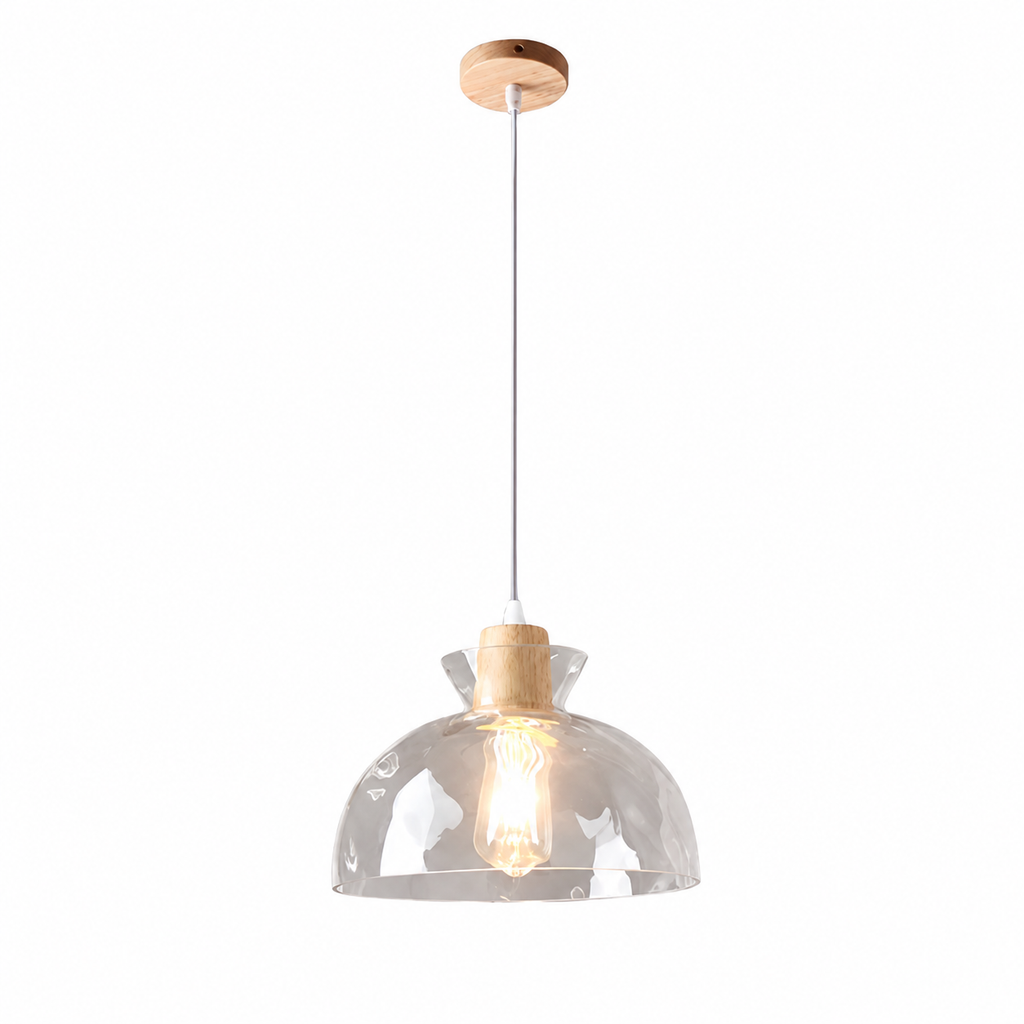 Casa Lumière Glazen Hanglamp - Houten Accent & Zacht Sfeervol Licht
