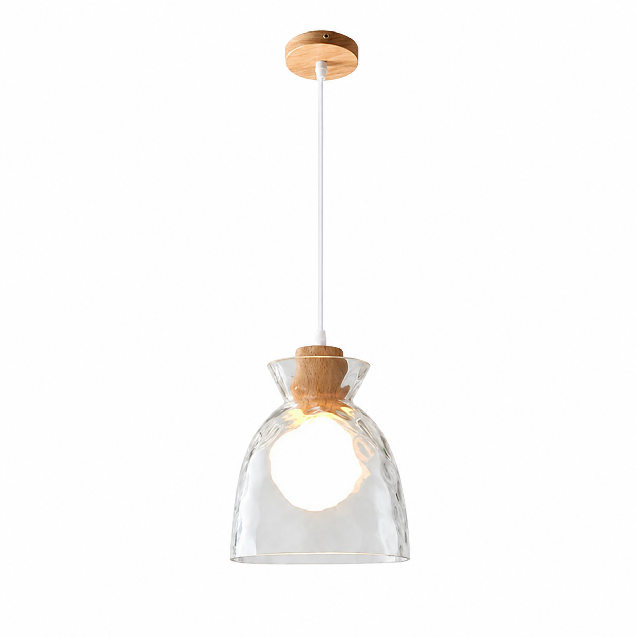 Casa Lumière Glazen Hanglamp - Houten Accent & Zacht Sfeervol Licht