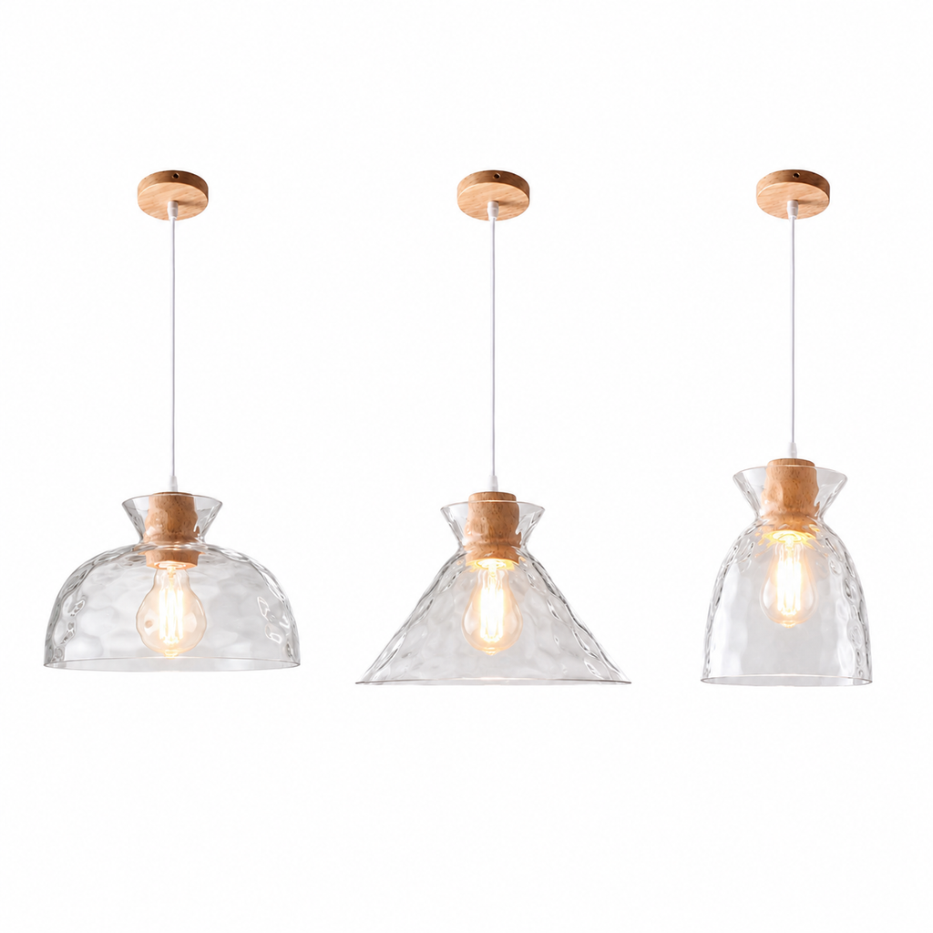 Casa Lumière Glazen Hanglamp - Houten Accent & Zacht Sfeervol Licht