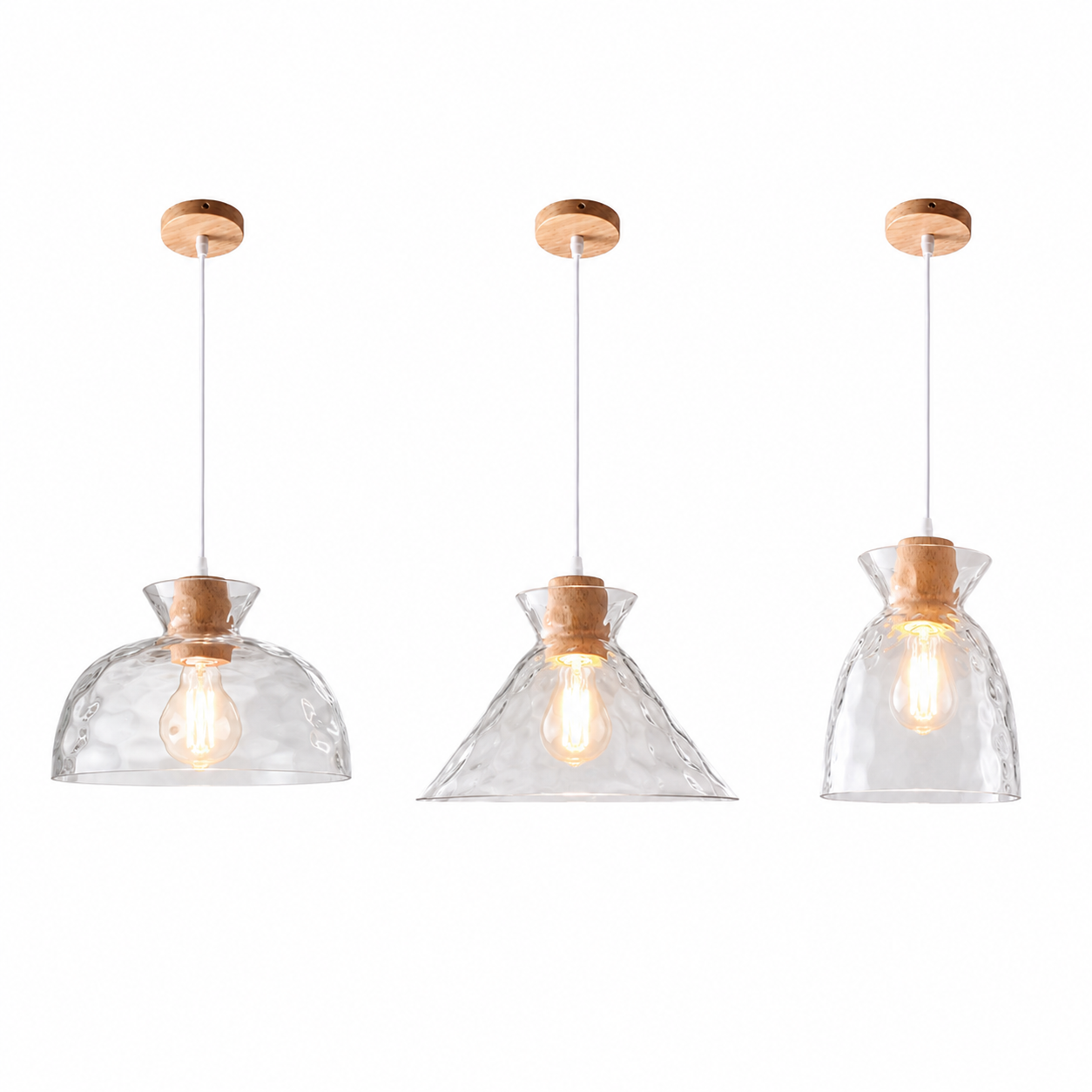 Casa Lumière Glazen Hanglamp - Houten Accent & Zacht Sfeervol Licht