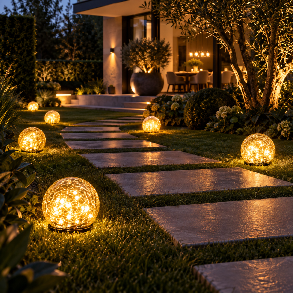 Casa Lumière Solar Glazen Bol Tuinlamp - Craquelé Glas