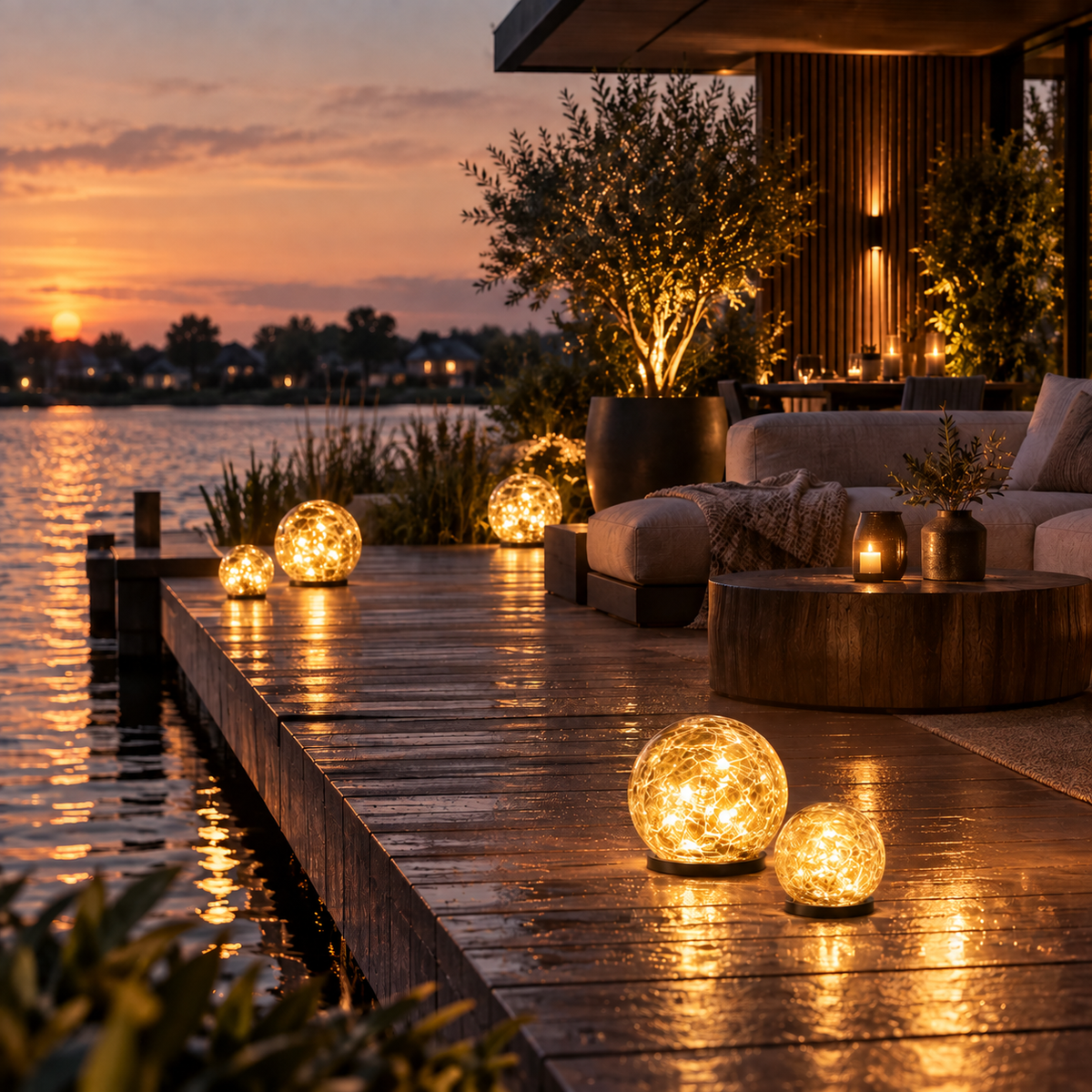 Casa Lumière Solar Glazen Bol Tuinlamp - Craquelé Glas