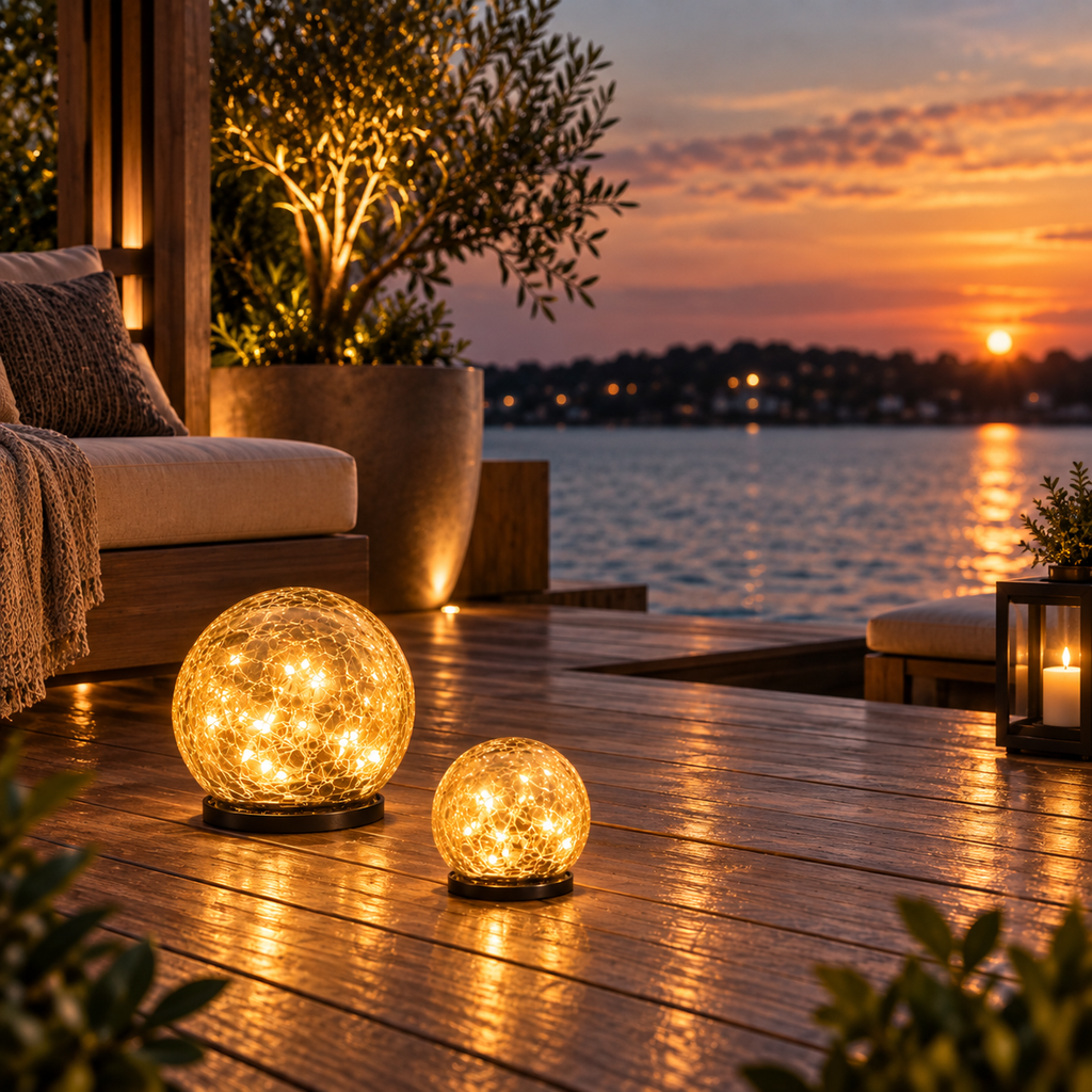 Casa Lumière Solar Glazen Bol Tuinlamp - Craquelé Glas