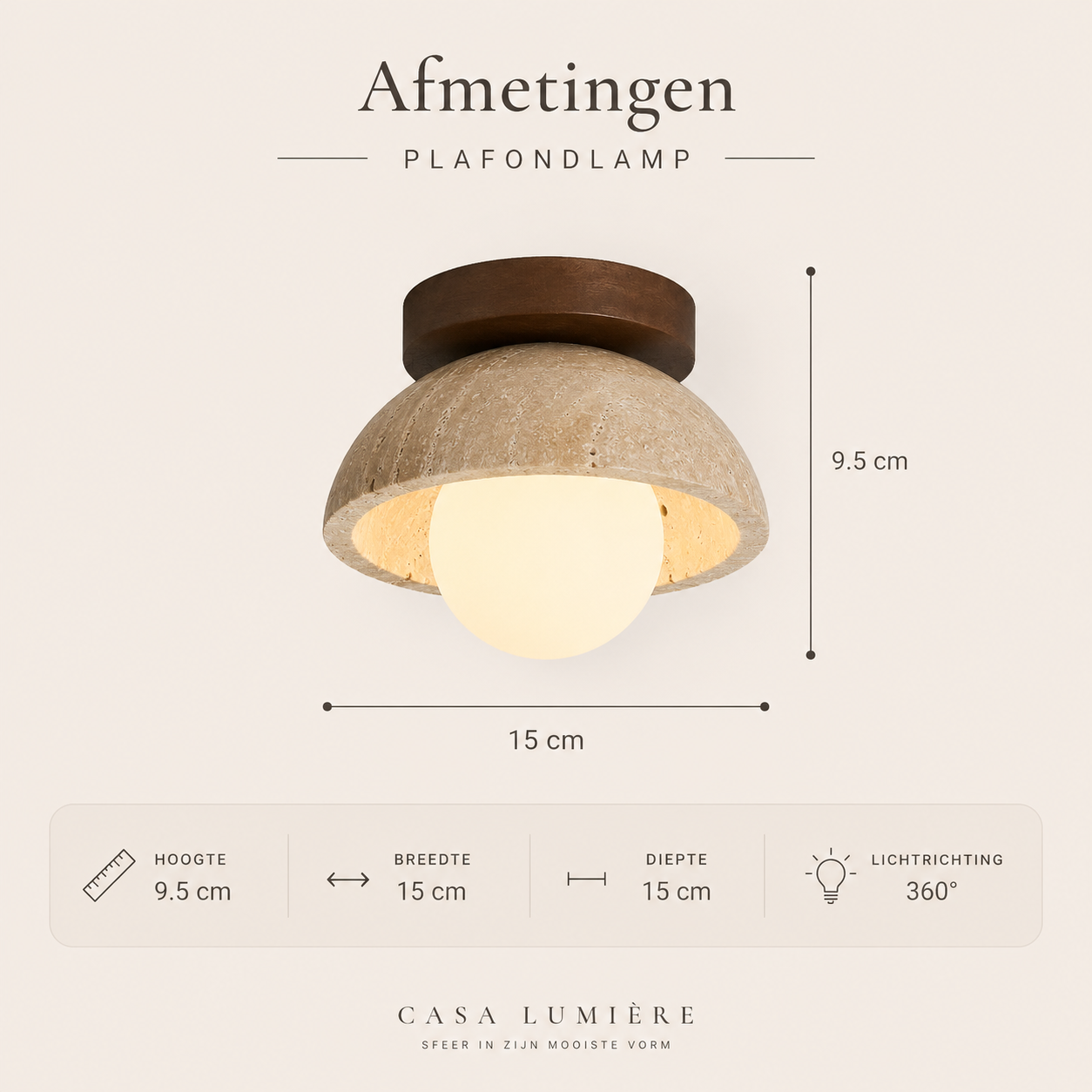 Casa Lumière Travertine Plafondlamp - Natuursteen Design Lamp