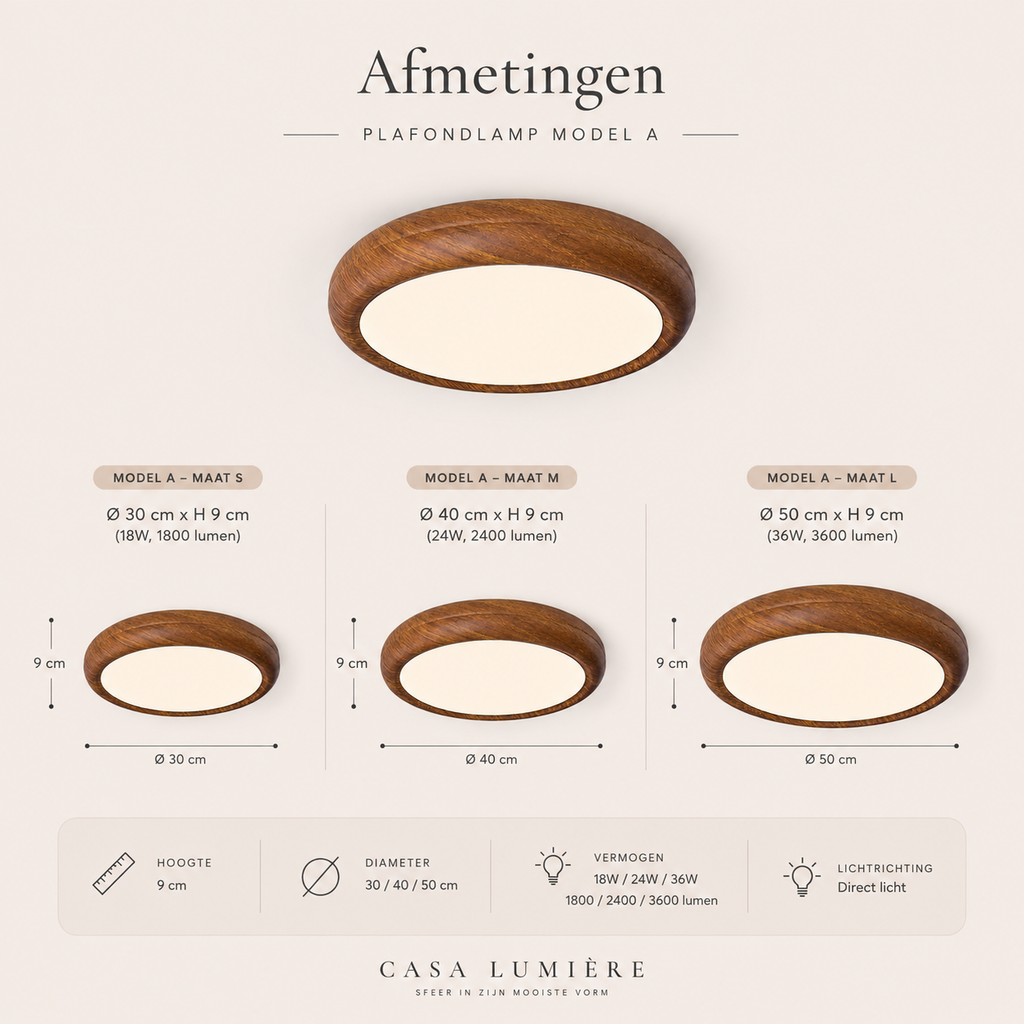 Casa Lumière Ronde Walnoot & Acryl Plafondlamp - Design Lamp Sfeerverlichting