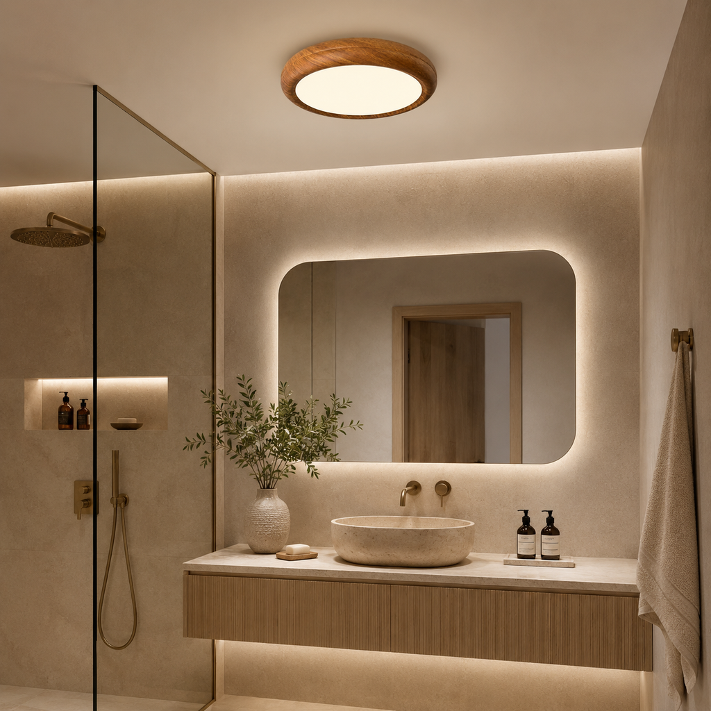 Casa Lumière Ronde Walnoot & Acryl Plafondlamp - Design Lamp Sfeerverlichting