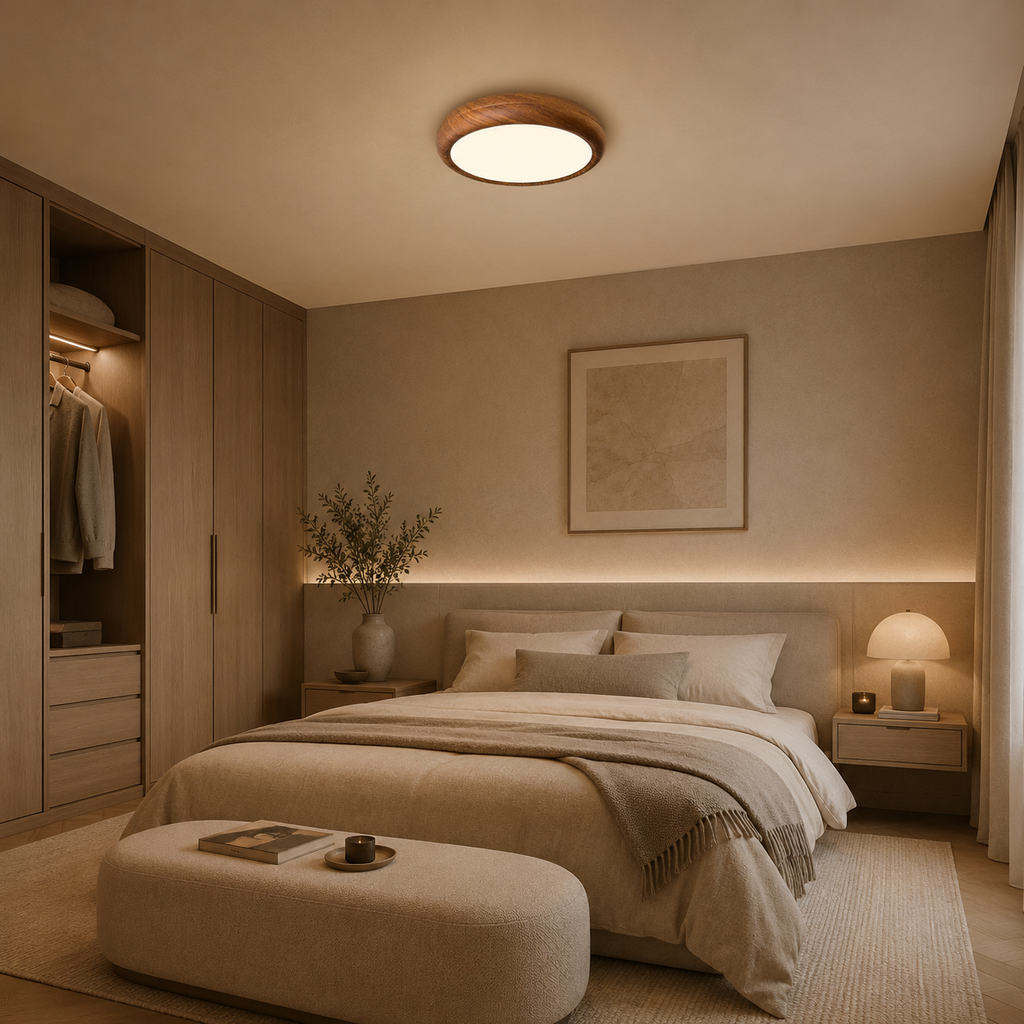 Casa Lumière Ronde Walnoot & Acryl Plafondlamp - Design Lamp Sfeerverlichting