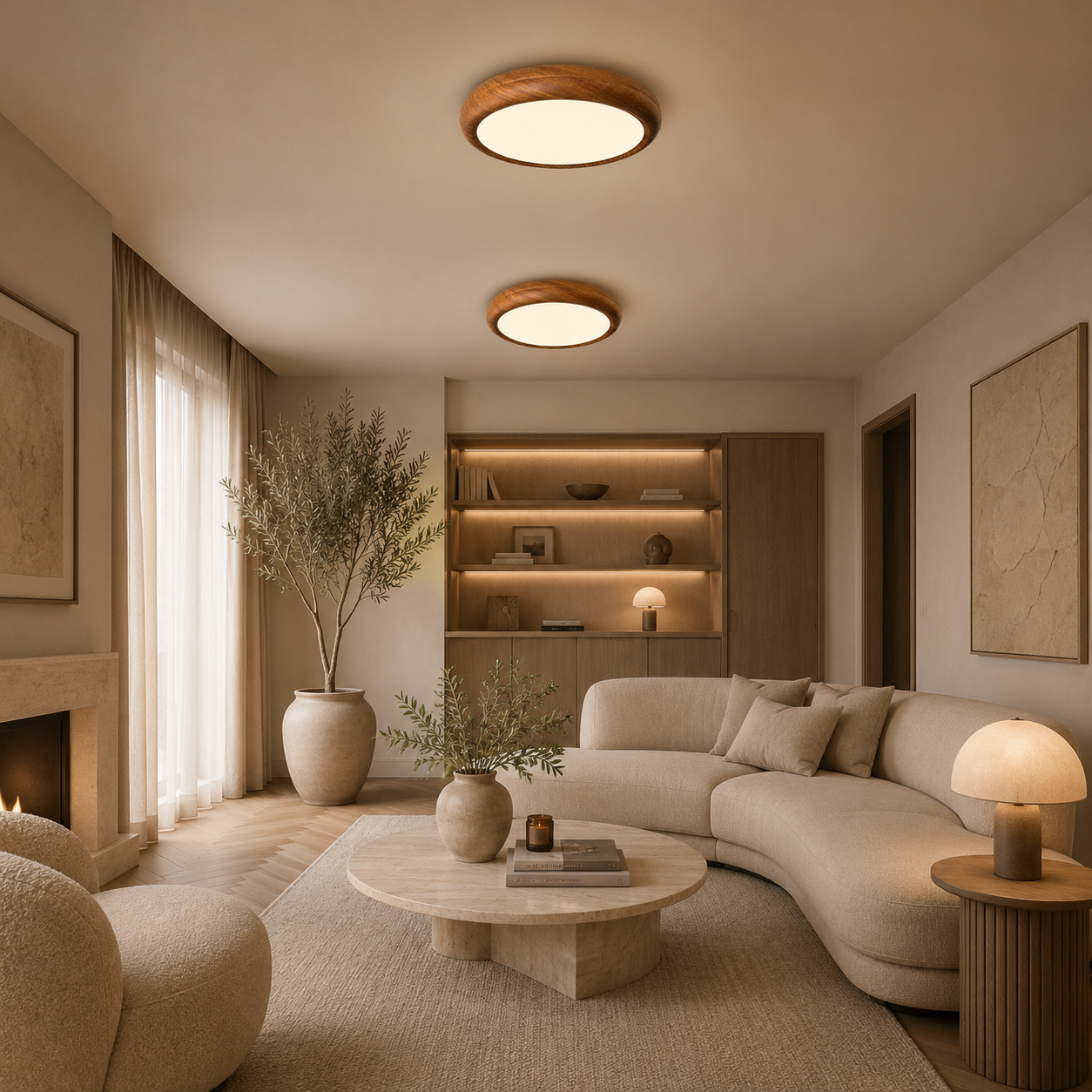 Casa Lumière Ronde Walnoot & Acryl Plafondlamp - Design Lamp Sfeerverlichting