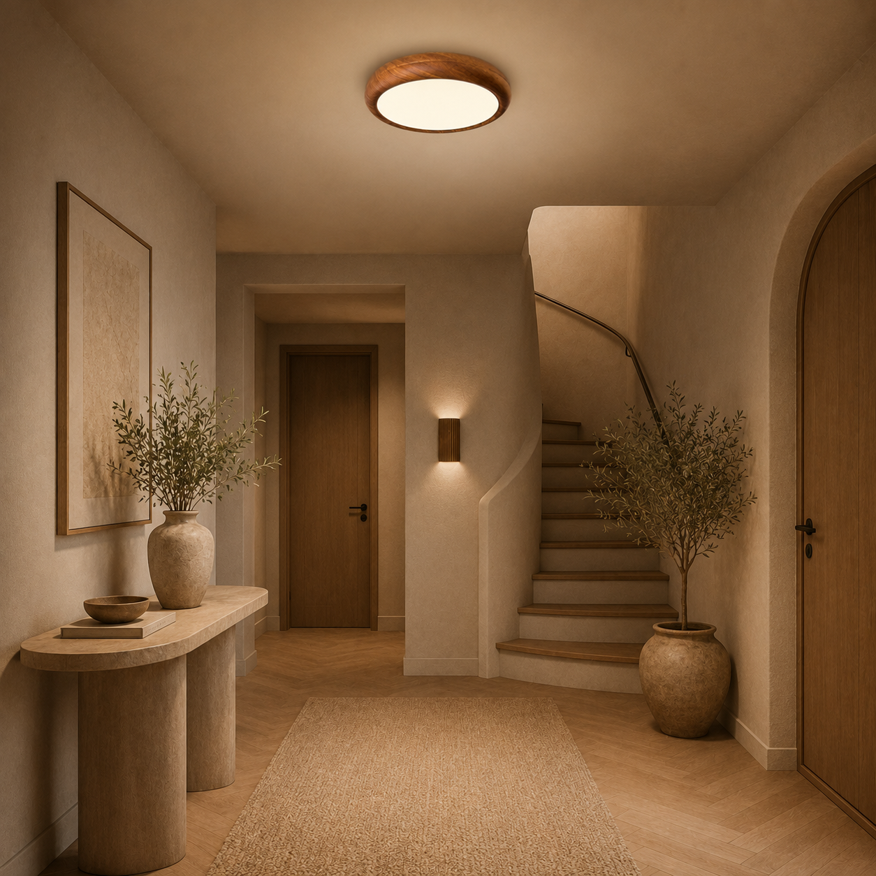 Casa Lumière Ronde Walnoot & Acryl Plafondlamp - Design Lamp Sfeerverlichting