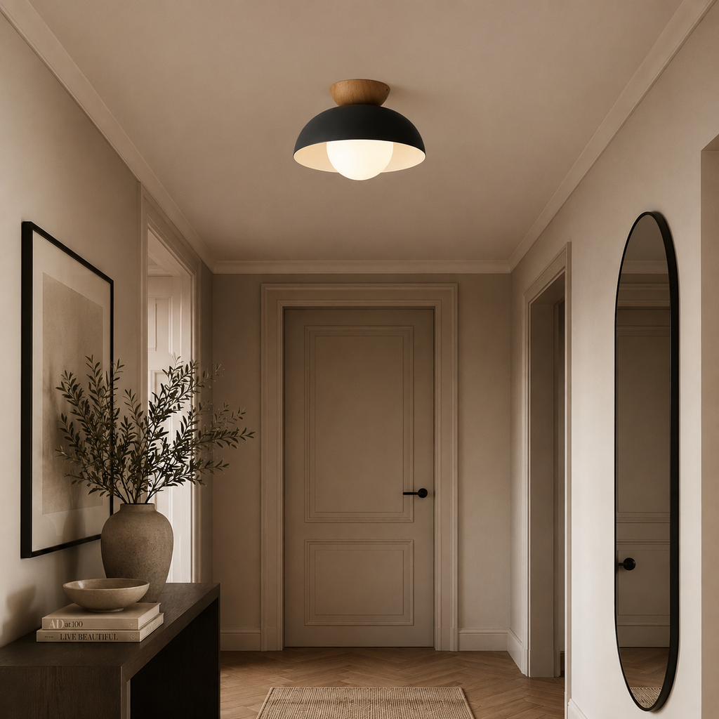 Casa Lumière Nordic Plafondlamp – Houten Accent & Warme Sfeerverlichting