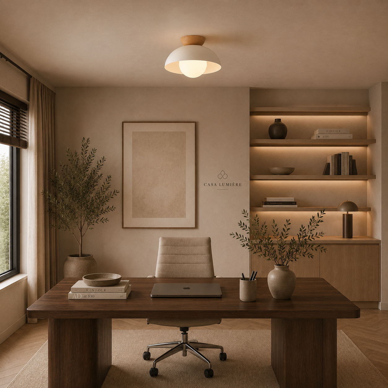Casa Lumière Nordic Plafondlamp – Houten Accent & Warme Sfeerverlichting