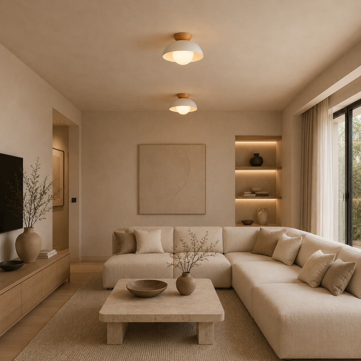 Casa Lumière Nordic Plafondlamp – Houten Accent & Warme Sfeerverlichting