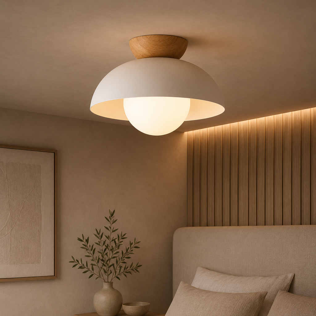 Casa Lumière Nordic Plafondlamp – Houten Accent & Warme Sfeerverlichting