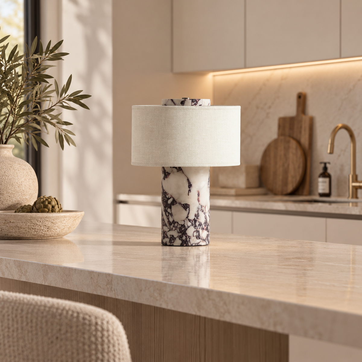 Casa Lumière Marmeren Tafellamp - Linnen Kap & Touch Dimmer