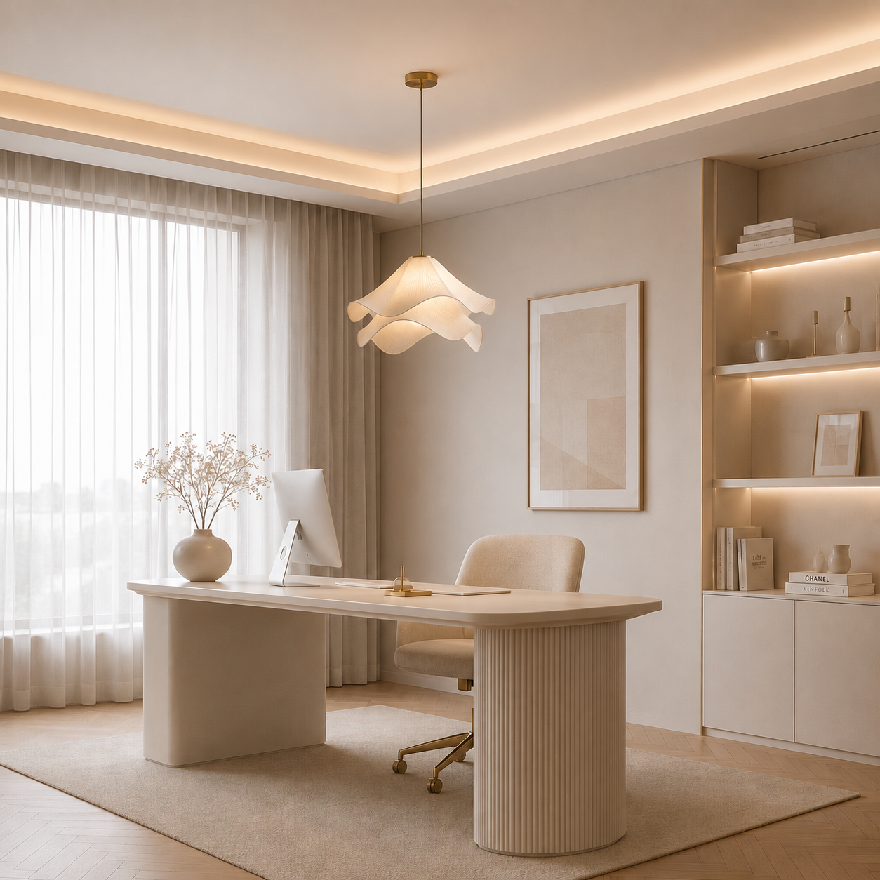 Casa Lumière Japandi Stof Hanglamp - Design Lamp met Golvende Lampenkap