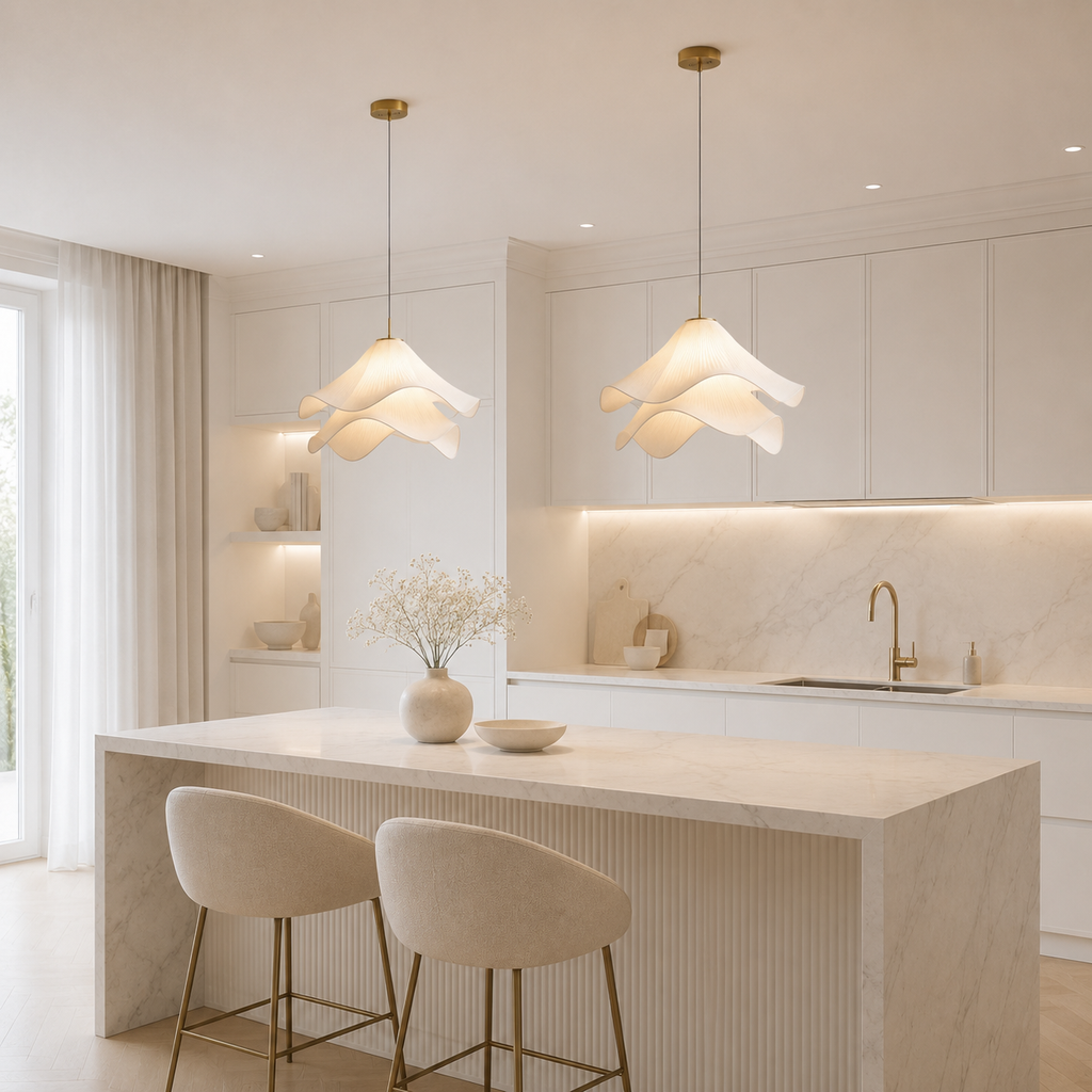 Casa Lumière Japandi Stof Hanglamp - Design Lamp met Golvende Lampenkap