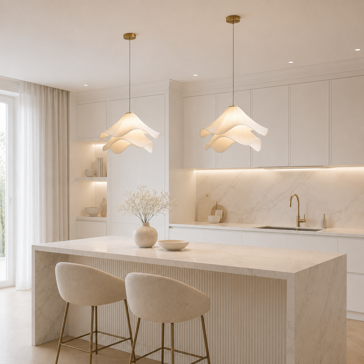 Casa Lumière Japandi Stof Hanglamp - Design Lamp met Golvende Lampenkap