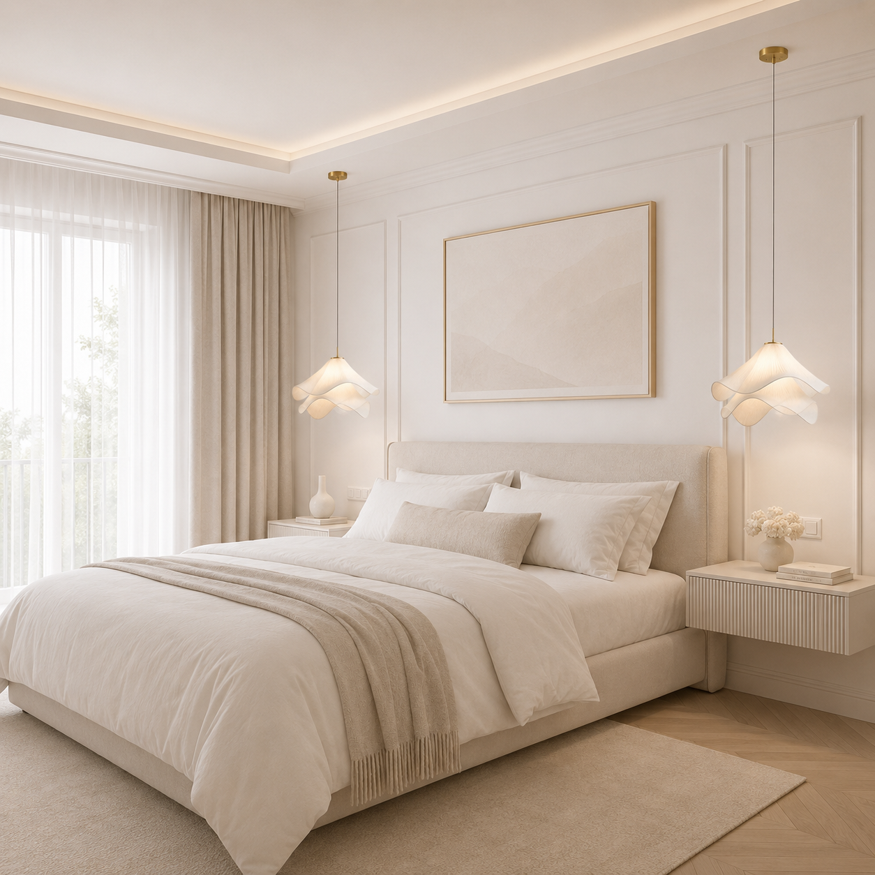 Casa Lumière Japandi Stof Hanglamp - Design Lamp met Golvende Lampenkap