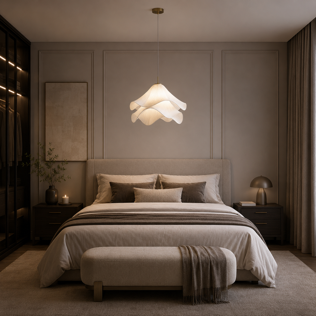 Casa Lumière Japandi Stof Hanglamp - Design Lamp met Golvende Lampenkap
