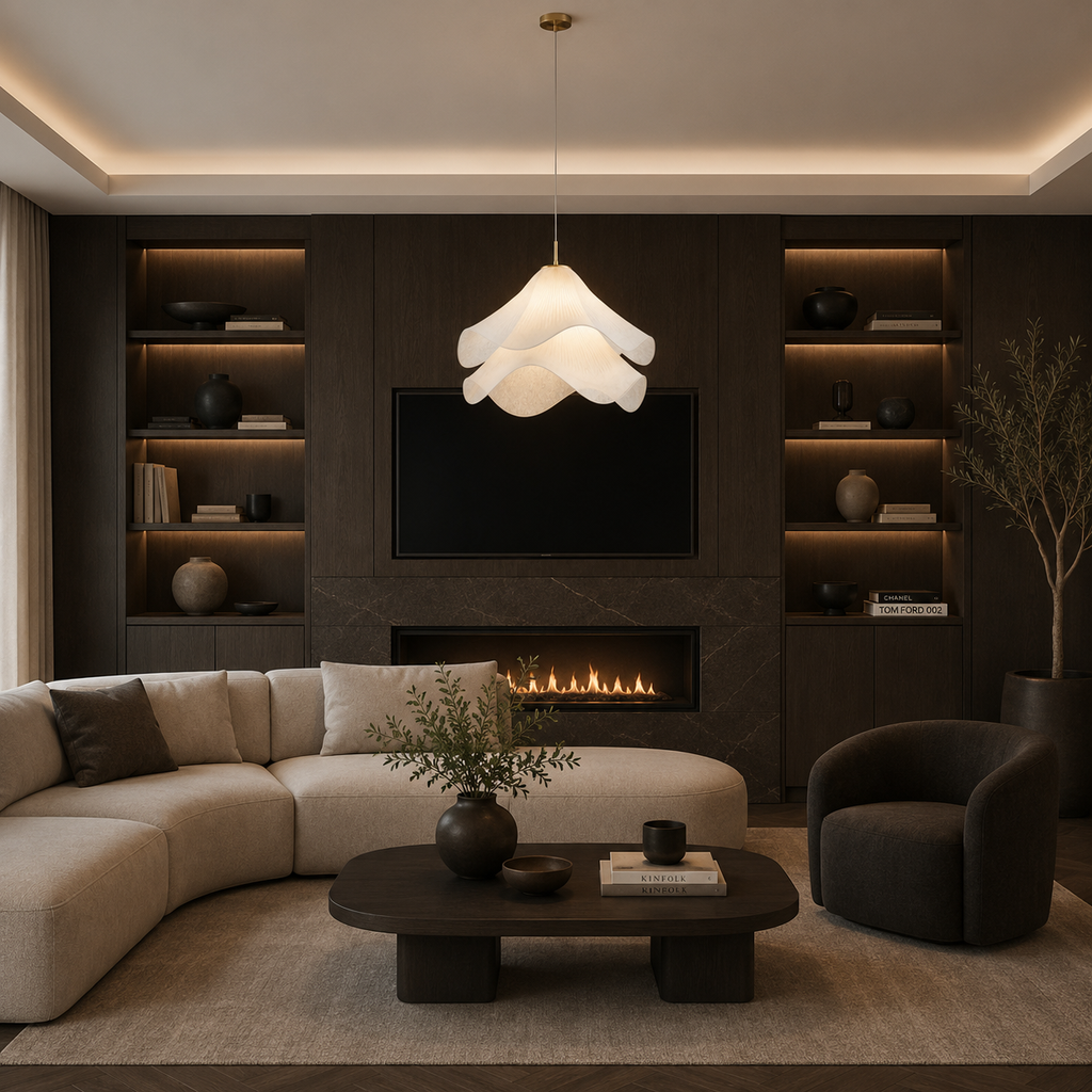 Casa Lumière Japandi Stof Hanglamp - Design Lamp met Golvende Lampenkap