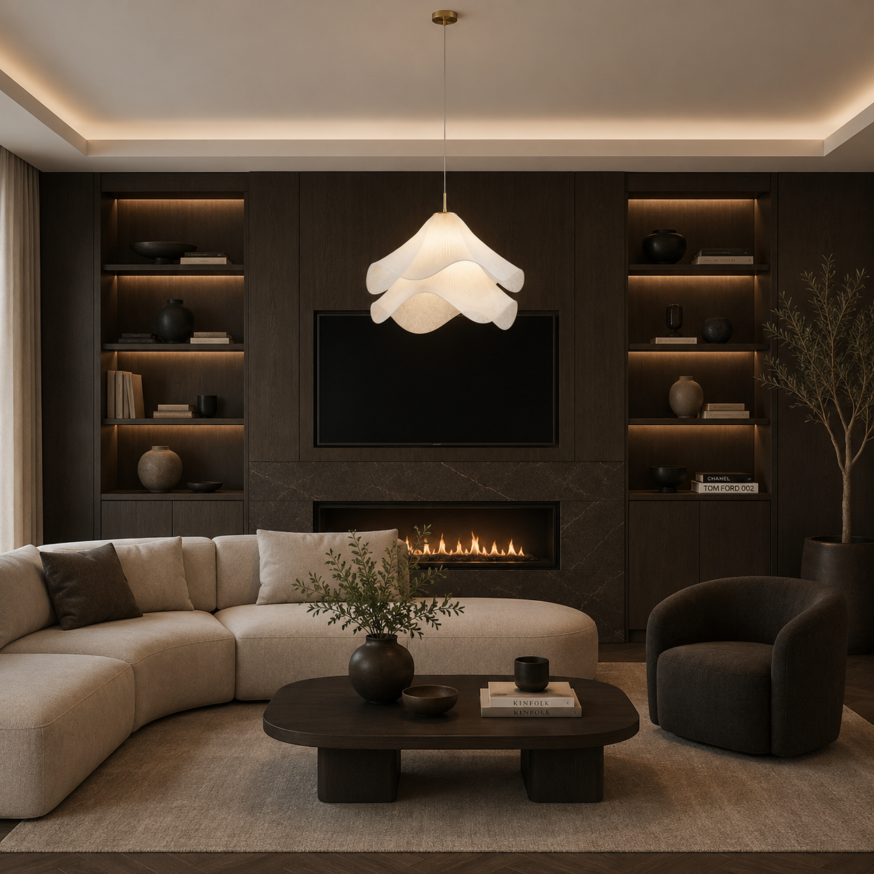 Casa Lumière Japandi Stof Hanglamp - Design Lamp met Golvende Lampenkap