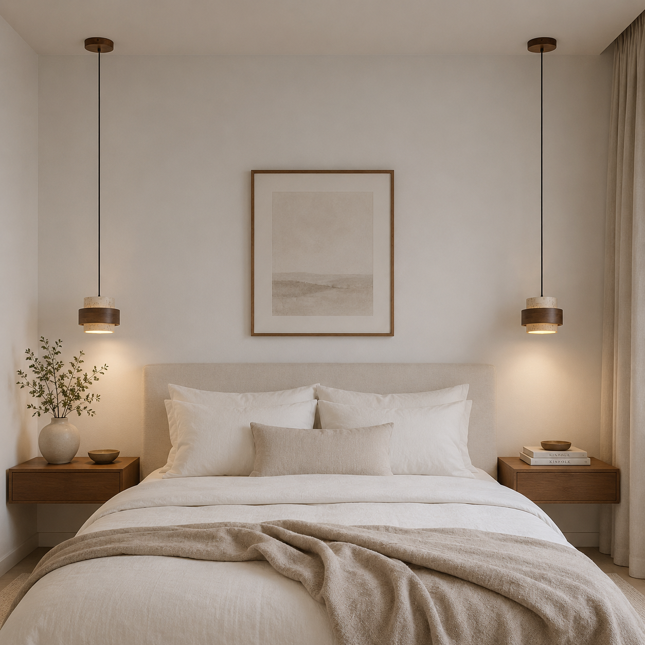 Casa Lumière Japandi Hanglamp - Travertine & Walnoot Hout Plafondverlichting