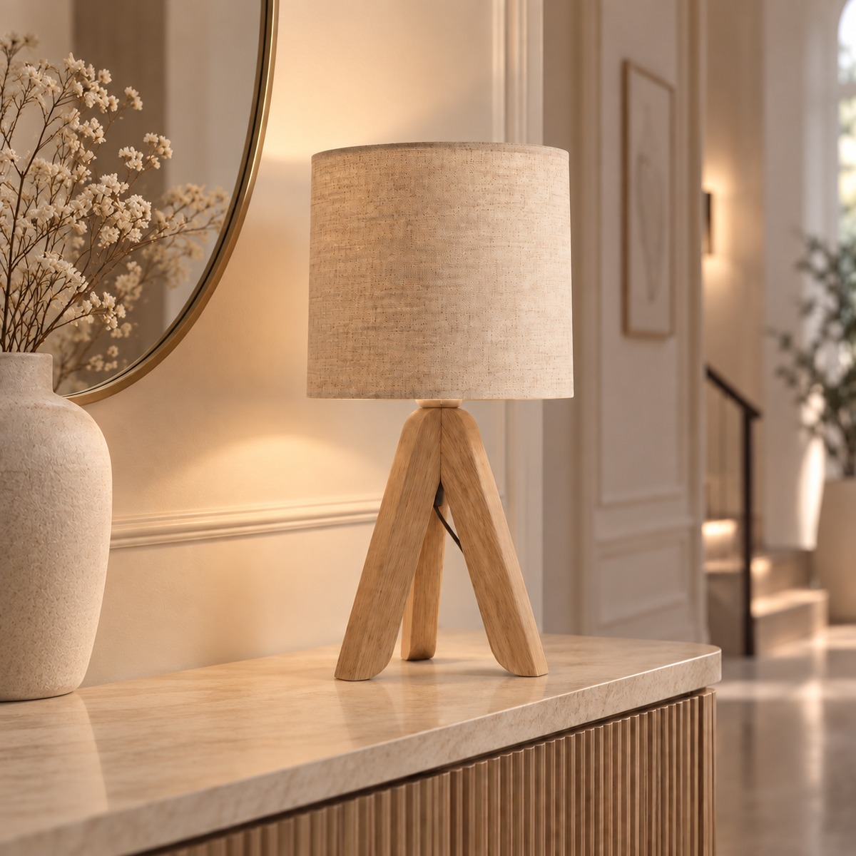 Casa Lumière Houten Tafellamp met Linnen Kap