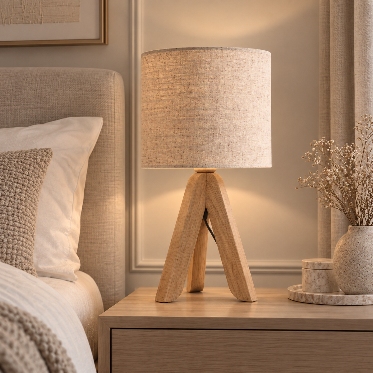 Casa Lumière Houten Tafellamp met Linnen Kap