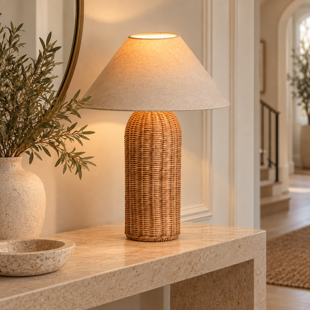 Casa Lumière Rattan Table Lamp - Fabric Shade with E14 Socket