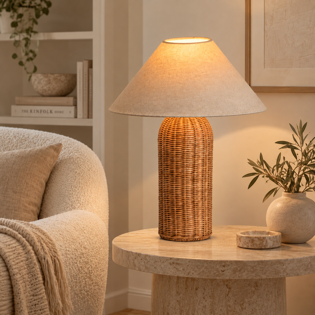 Casa Lumière Rattan Table Lamp - Fabric Shade with E14 Socket