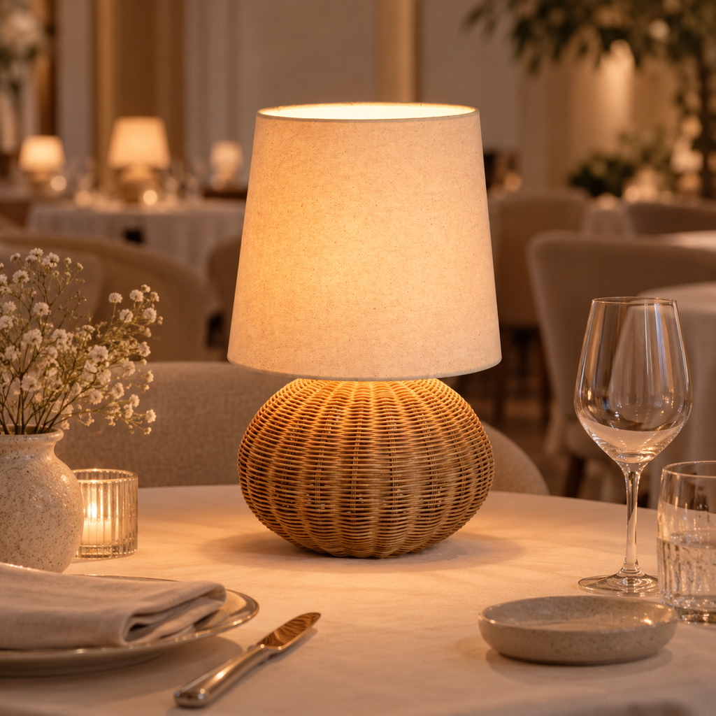 Casa Lumière Rattan Table Lamp - Fabric Shade with E14 Socket