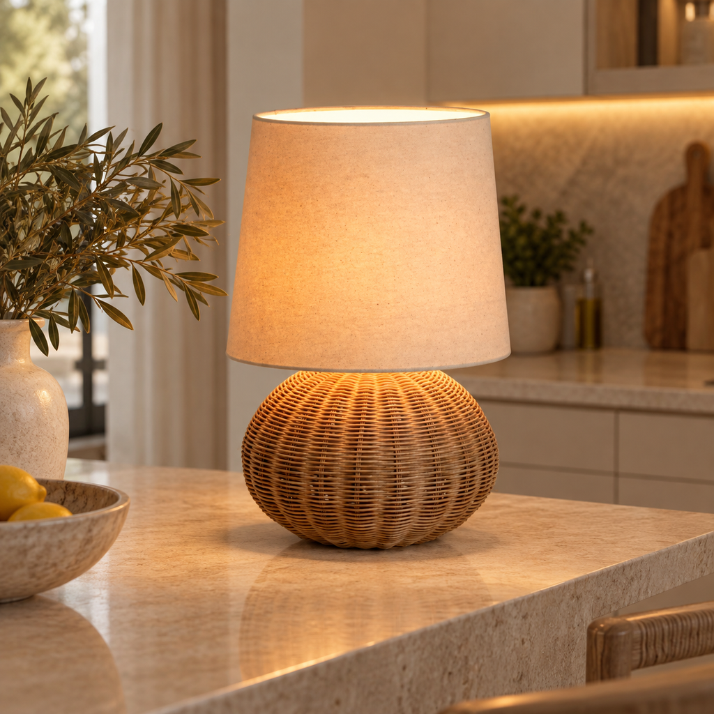 Casa Lumière Rattan Table Lamp - Fabric Shade with E14 Socket