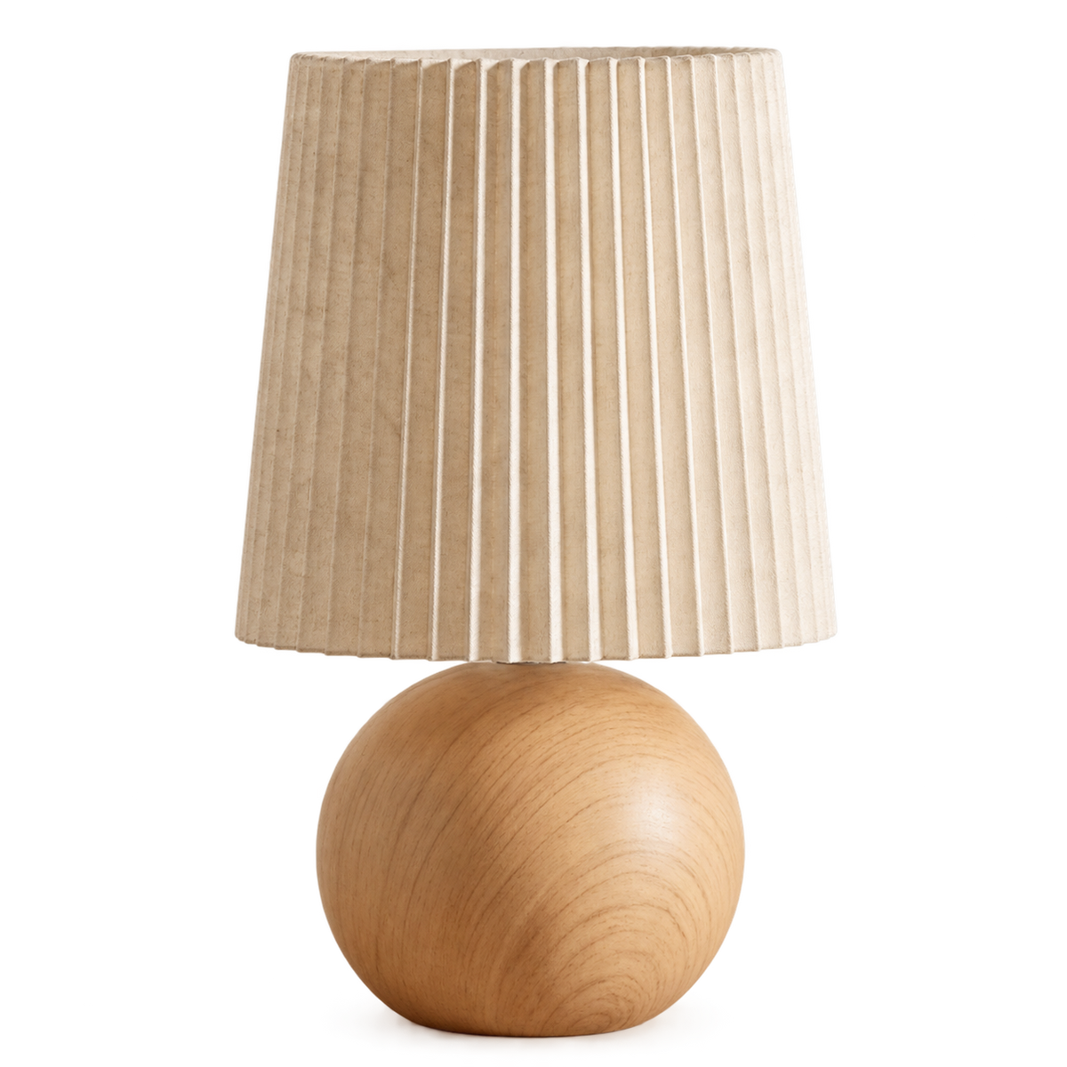 Casa Lumière Draadloze Tafellamp - Keramiek met Hout & Geplooide Stoffen Kap