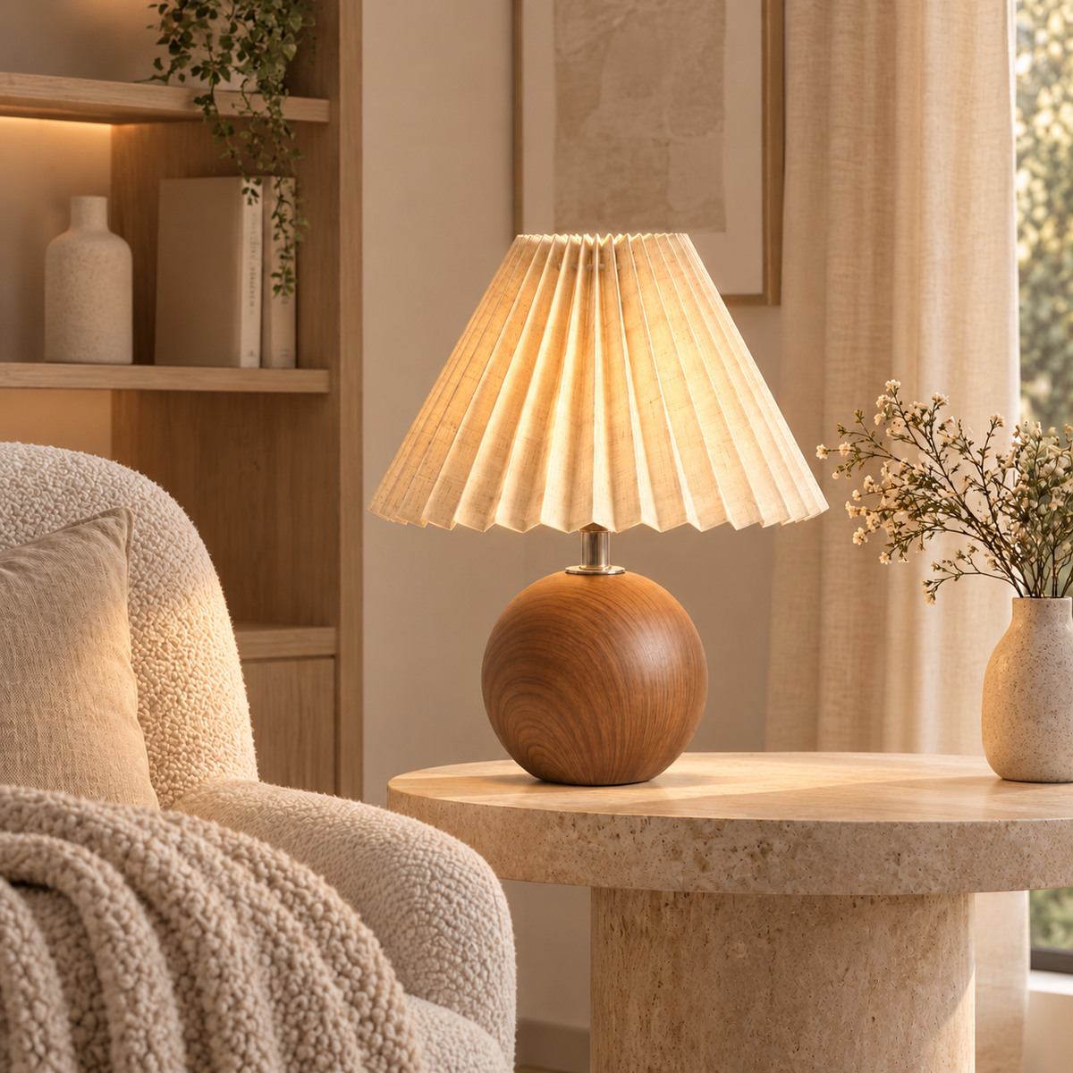 Casa Lumière Vintage Tafellamp - Keramiek & Geplooide Kap
