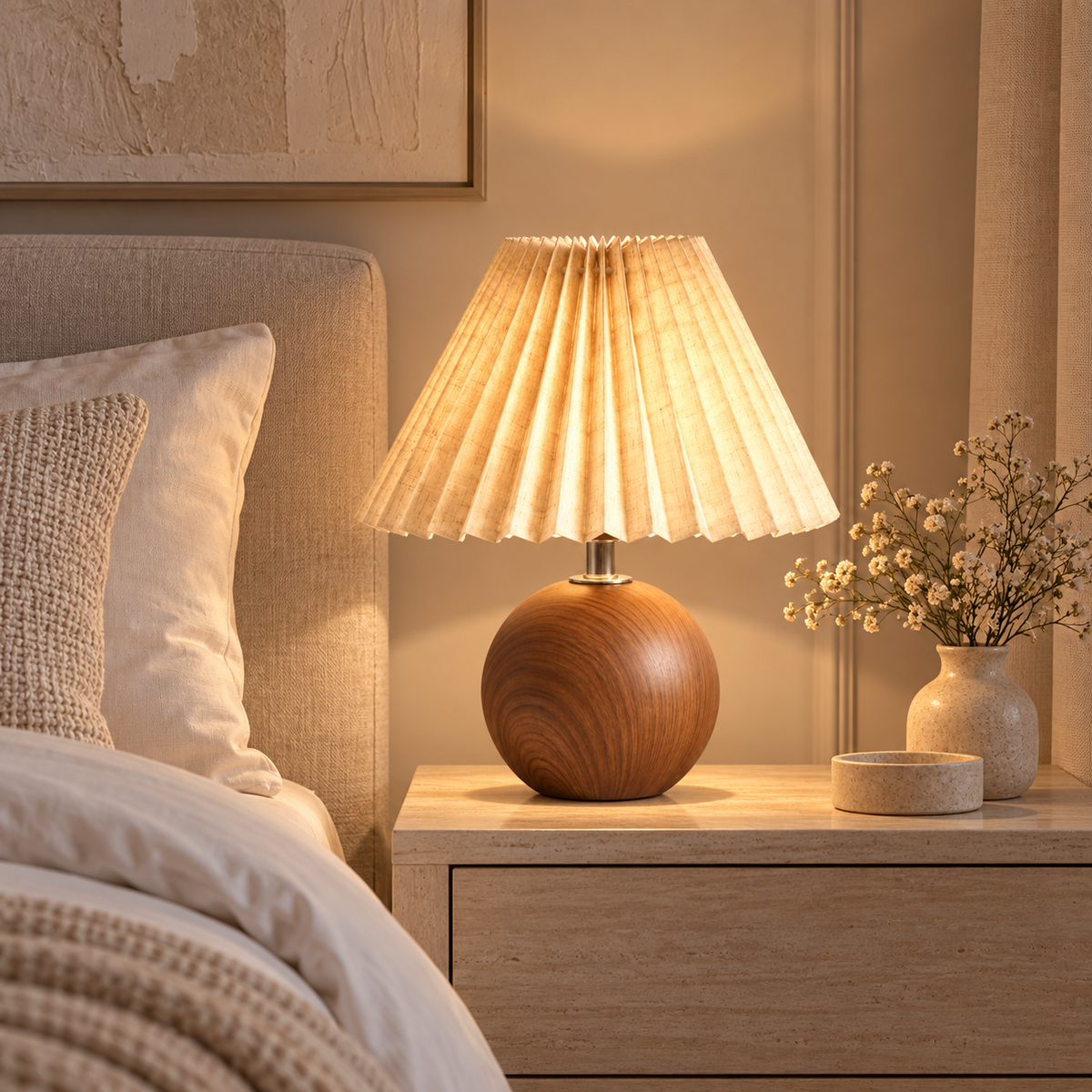Casa Lumière Vintage Tafellamp - Keramiek & Geplooide Kap