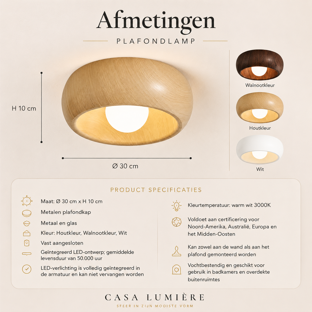 Casa Lumière Ronde Plafondlamp - Design Lamp met Warm LED licht