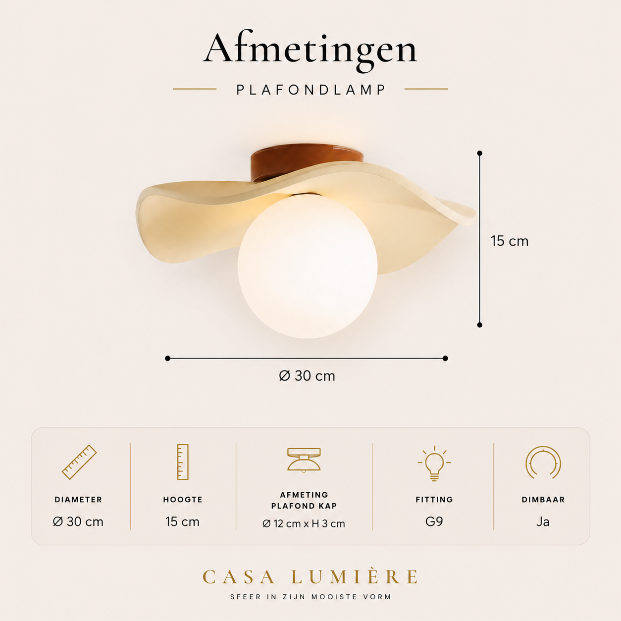 Casa Lumière Sculptuur Plafondlamp met Matglazen Bol