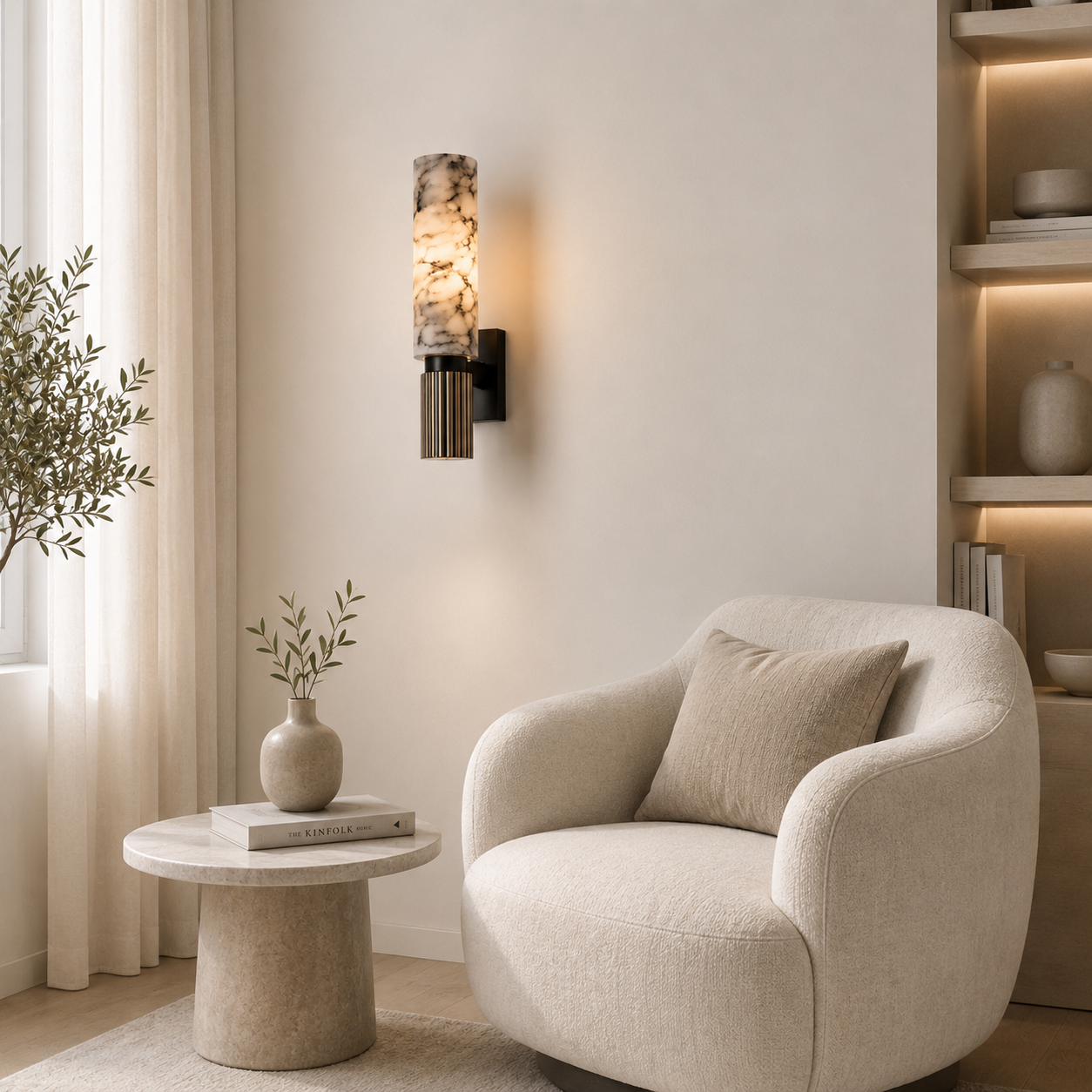 Casa Lumière Alabaster Wandlamp met Messing Behuizing