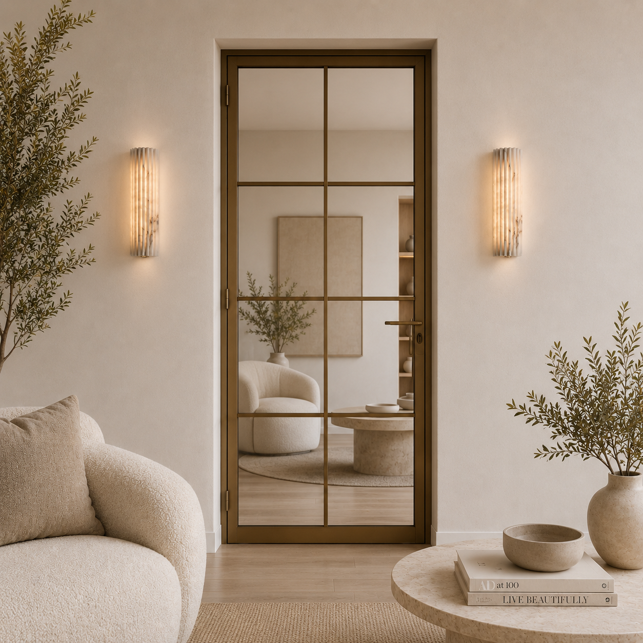 Casa Lumière Geribbelde Alabaster Wandlamp - Warme Natuursteen Wandverlichting