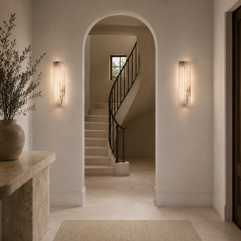 Casa Lumière Geribbelde Alabaster Wandlamp - Warme Natuursteen Wandverlichting
