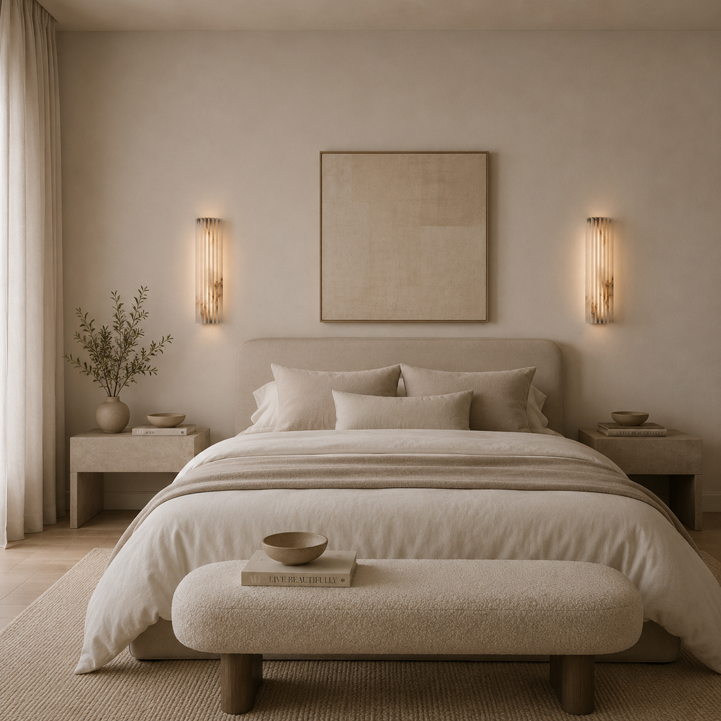 Casa Lumière Geribbelde Alabaster Wandlamp - Warme Natuursteen Wandverlichting