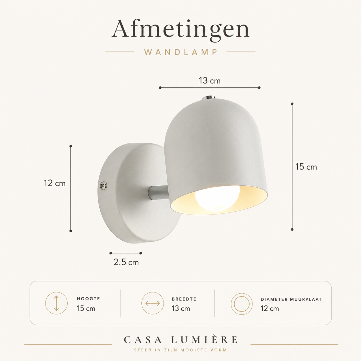 Casa Lumière Minimalistische Wandlamp - Ronde Kap Design Lamp Sfeerverlichting