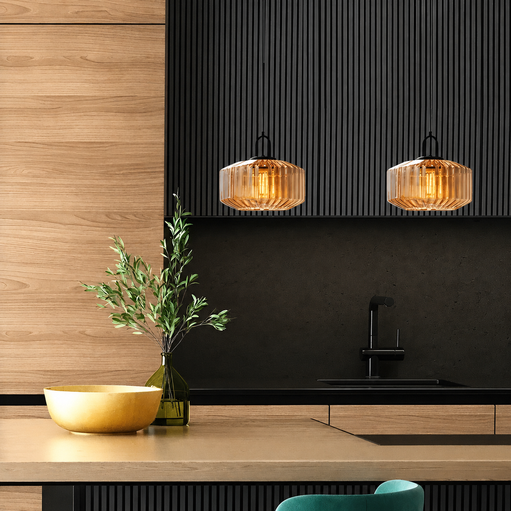 Casa Lumière Retro Glazen Hanglamp - Geribbeld Glas, Design Lamp Sfeerverlichting